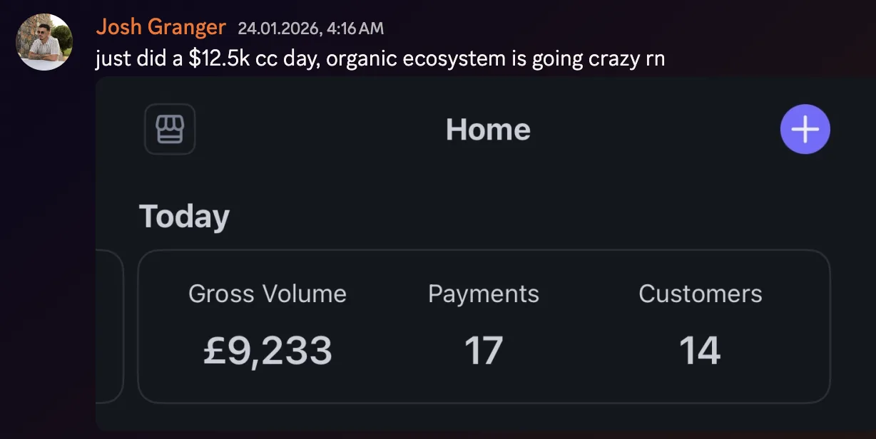Josh Granger: $12.5k cash collected day, organic ecosystem going crazy