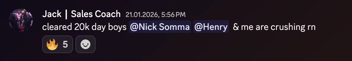Jack: cleared a 20k day with the team