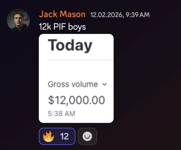 Jack Mason: $12k paid in full, gross volume screenshot
