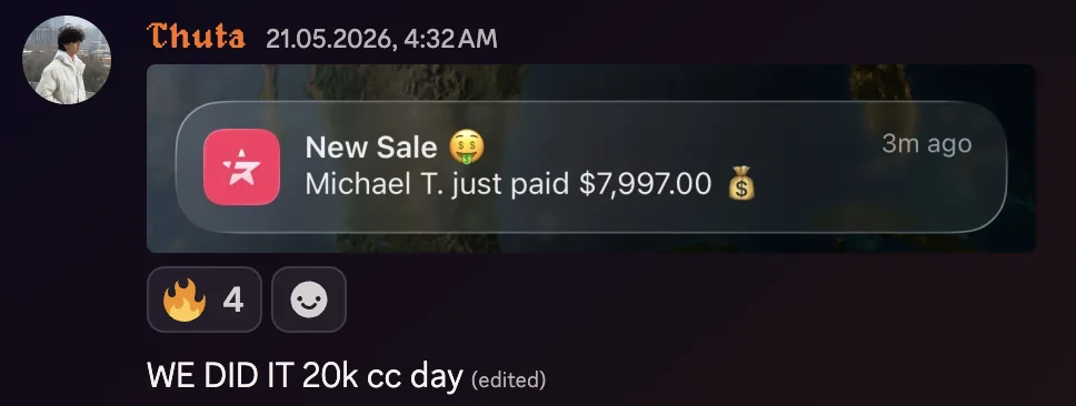 Thuta: $7,997 sale notification, 20k cash collected day